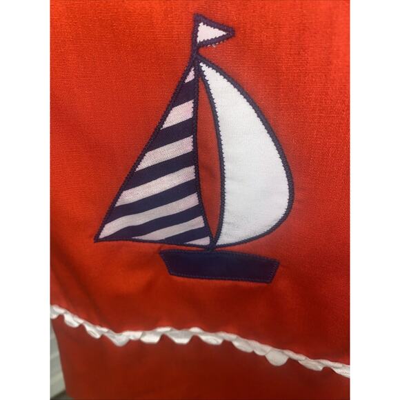 Vintage Jilly 70s Red POLYESTER A Line Skirt Size Large Sailboat Embroidered - Picture 3 of 10